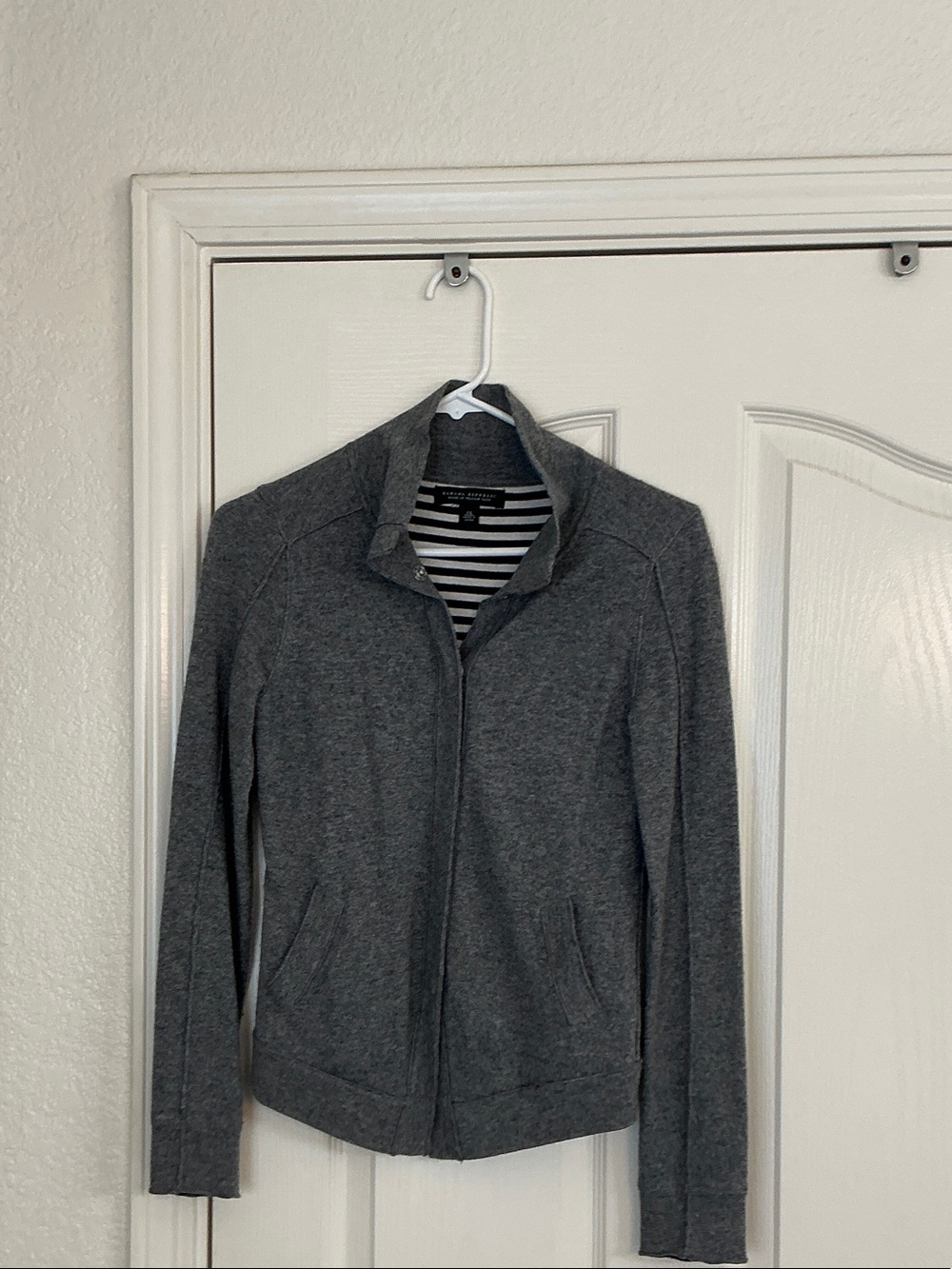 Banana Republic Gray sweater with black and white Striped lining